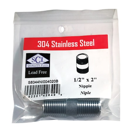 Smith-Cooper Smith-Cooper 1/2 in. MPT Stainless Steel 2 in. L Nipple S8344NI004020B